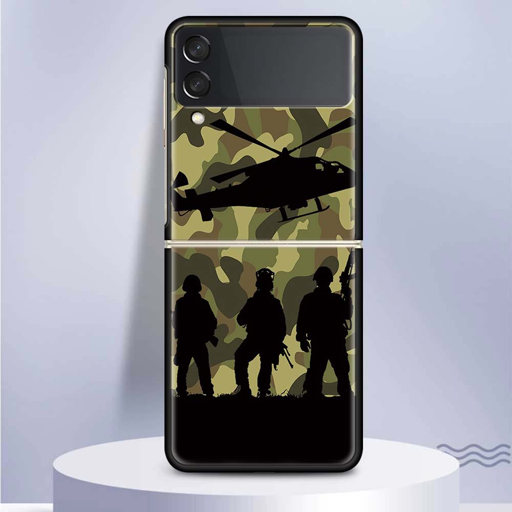 Камуфляжный военный чехол для телефона Samsung Galaxy Z Flip 5 4 3 5G, черный твердый чехол ZFlip 5 4 3, роскошный противоударный чехол-бампер
