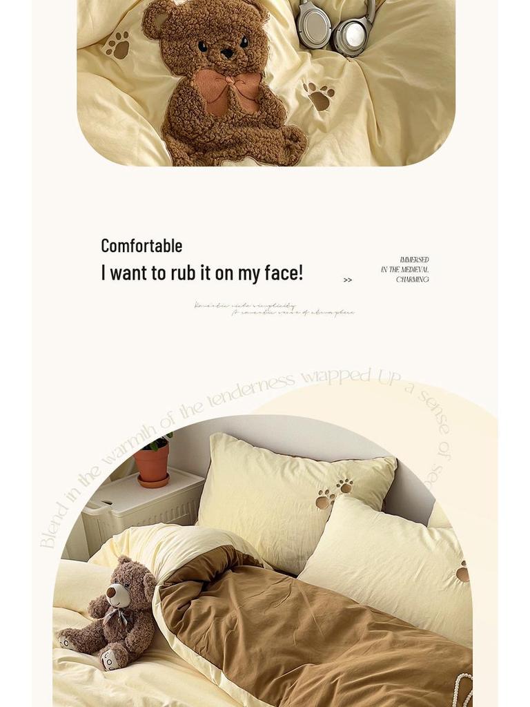 Мультяшный Мягкий Хлопковый Моющийся Комплект из 3 предметов для Односпальной Кровати: Простыня на резинке, Простыня, Приятная к коже