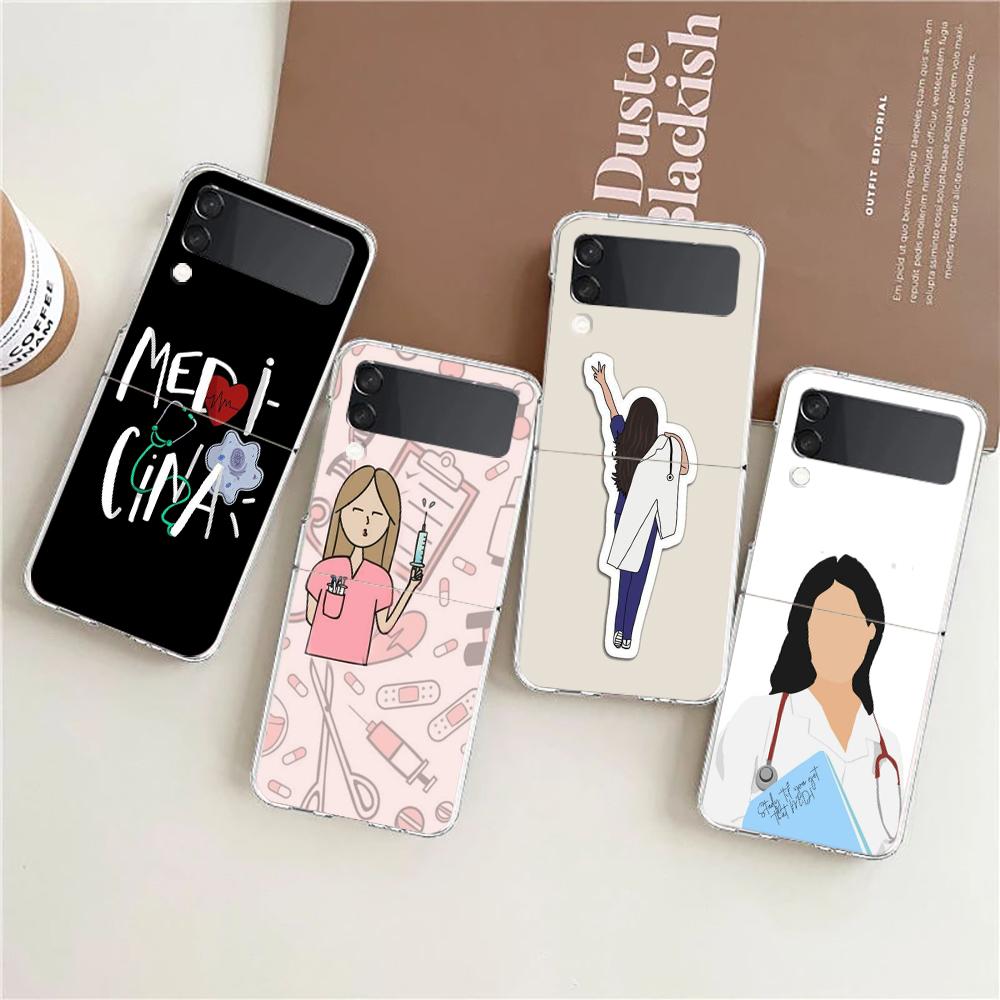 Чехол для телефона 'Доктор Медсестра Медицинский Лекарство' для Samsung Galaxy Z Flip 3 4 5 Жесткий Складной Прозрачный ПК Для Samsung Z Flip 6 Задняя Крышка