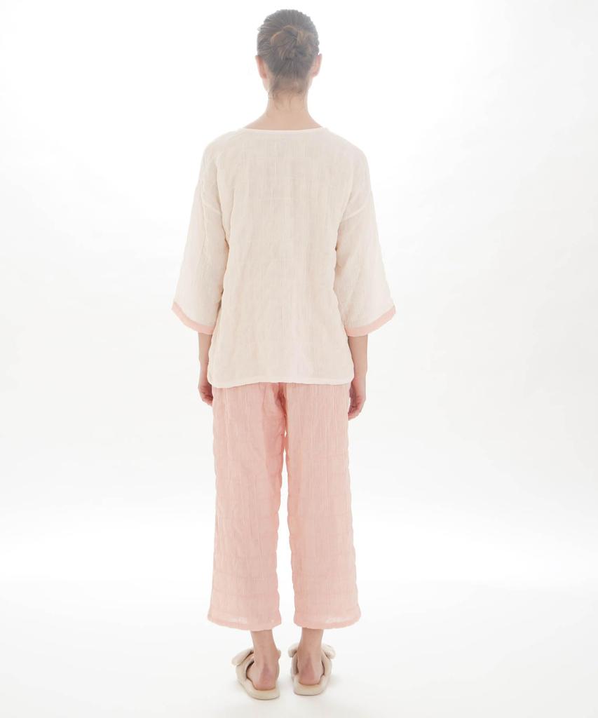 Narue Shirred Double Gauze Solid Pajama Yellow Women's Two-Tone Set,