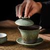180ML Retro Coarse Pottery Three Gaiwan Household Kiln Change Ceramic Teacup Portable Beauty Tea Bowl Custom Traditional Tea Set