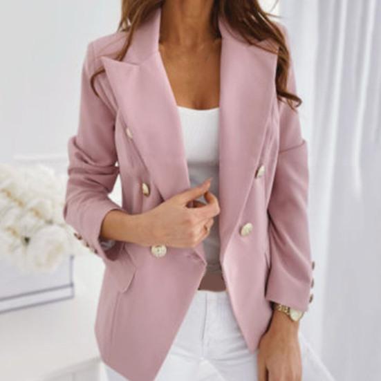 Лацканы Длинные Рукава Карманы с Клапанами Манжеты на Пуговицах Женское Пальто Осень Двубортное Женское