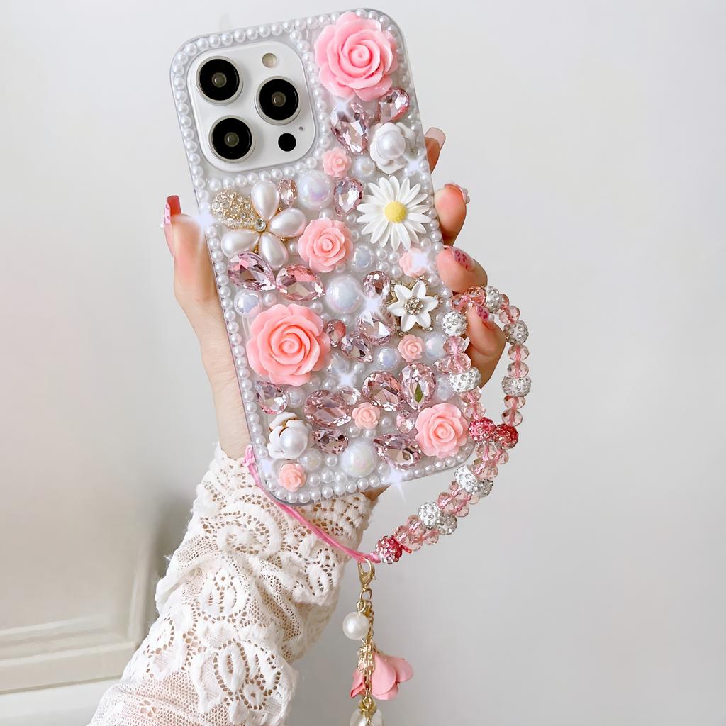 Роскошный 3D Цветочный Чехол для Телефона Для Realme C75 C75X C73 C71 C61 C55 C51 C53 C35 C31 C30 C33 C25 C21Y C25Y C20 C21 Ручной Работы Жемчуг Хрусталь Стразы Обложка