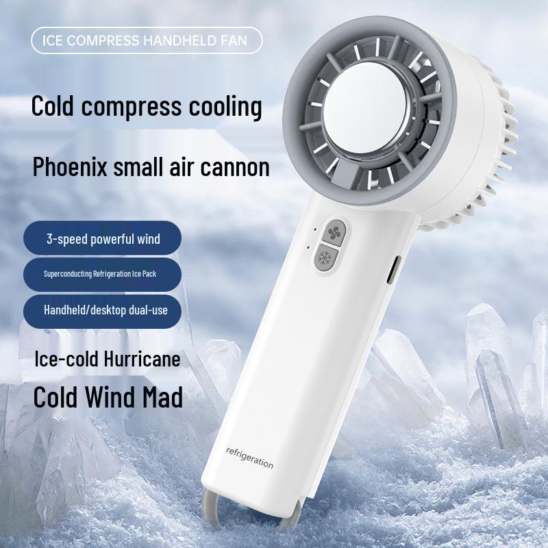 Portable Handheld Leafless Mini Fan with High-Speed Cooling Ice Pack