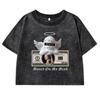 Angels And Money Creative Pattern Print Washed T-Shirt Female Street Cotton Tee Shirts Casual Crop Top For Woman