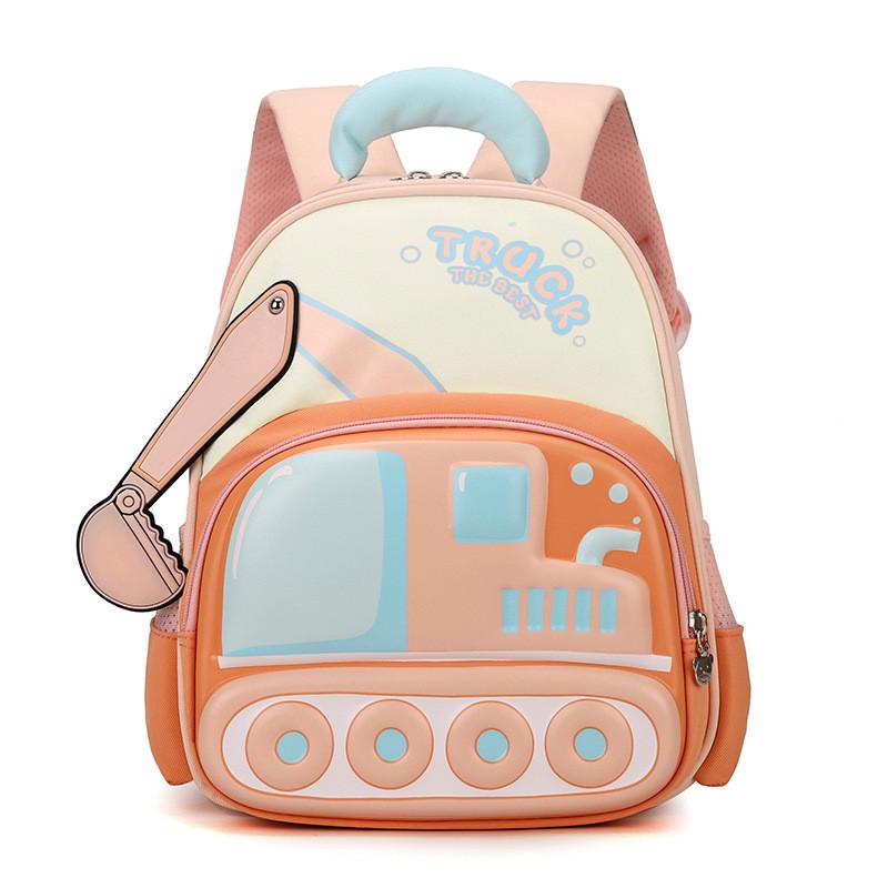 Backpack Cartoon Childrens With Excavator Design And Letter Print For Use Daily