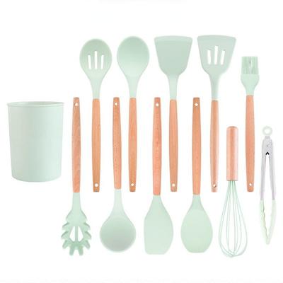 12 шт./компл., силиконовый набор кухонных принадлежностей для приготовления пищи, антипригарная лопатка, лопатка с деревянной ручкой, набор кухонных инструментов, ящик для хранения, кухонные принадлежности