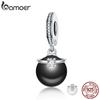 BAMOER 100% 925 Sterling Silver 2 Colors Elegant Imitation Pearl & Clear CZ Pendant Fit Bracelet