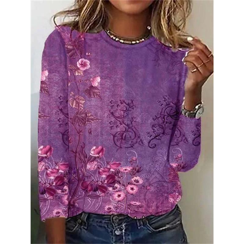 Autumn Fashion Women's Graphic Geometric Abstract O-Neck Long Sleeve T-Shirt Y2K Casual Tops Womens Clothing Harajuku Pullover