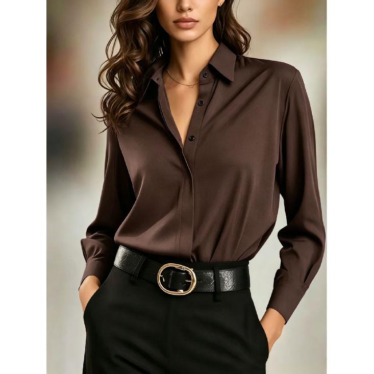 Женская новая однотонная рубашка с длинным рукавом Business Casual Базовая рубашка