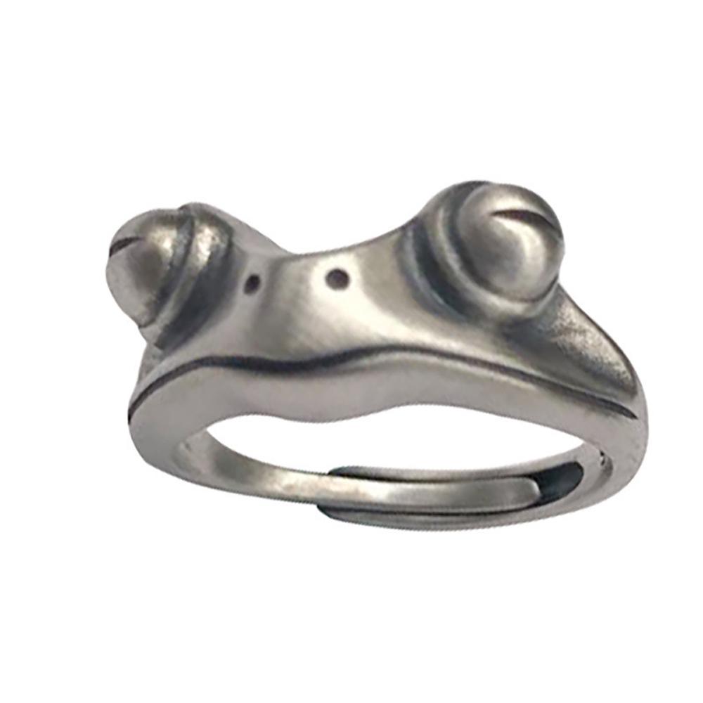 Bohemian for Women Artistic Design Vintage Opening Ring Resizable Frog Finger Ring Silver Color