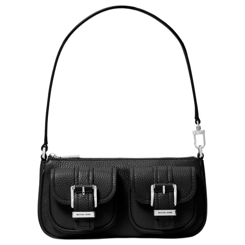Michael Kors Zoe Zoe Логотип Застежка-молния Кожа теленка Сумка на руку Маленькая Женская Черная