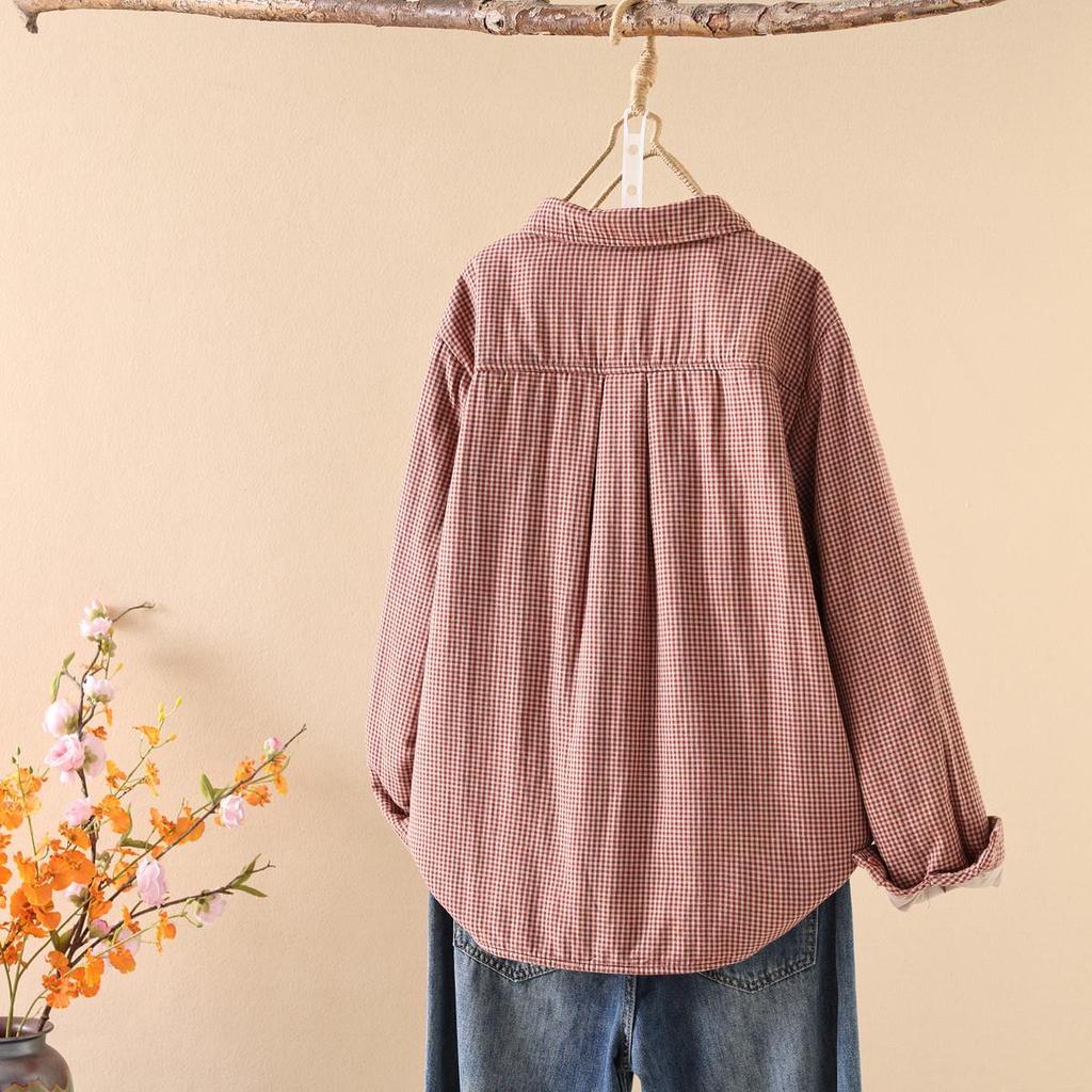 Стильная женская стеганая рубашка-куртка в клетку с хлопковым наполнителем - Коллекция Осень/Зима 2025, Теплый повседневный топ (Стиль 86536)