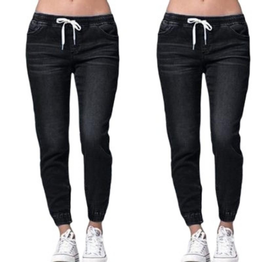 Свободные джинсы большого размера с эластичной резинкой на талии, женские джинсы с закрытыми штанинами и брюками-фонариками