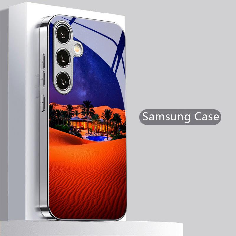 2D чехол для телефона с узором «Ночное небо в пустыне» для Samsung S26 S25 S24 S23 S22 S21 S20 A56 A36 A16 Электрооцинкованная стеклянная защитная крышка
