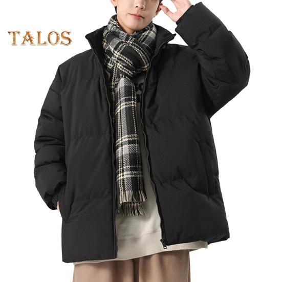 Мужская хлопковая куртка с воротником-стойкой, длинным рукавом, застежкой-молнией, утолщенным пуховым пальто с карманами, однотонная стеганая верхняя одежда