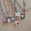 Acrylic Cartoon Pendant Necklace Girls - Colorful Beaded Chain Kawaii Cat Design Sweet Princess Style Jewelry Accessory