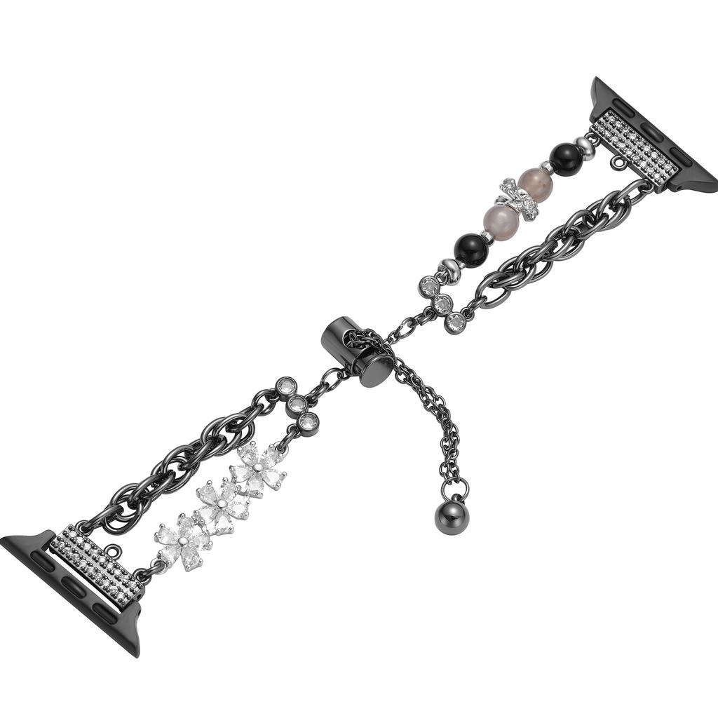 For Apple Watch Series 10 42mm/9 8 7 41mm/SE (2023) SE (2022) SE 6 5 4 40mm/3 2 1 38mm Pearl Flower Stainless Steel Bracelet Watch Strap