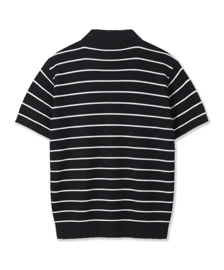POLYGRAM Textured Striped Collared Short Sleeve Knit - 3 Colors