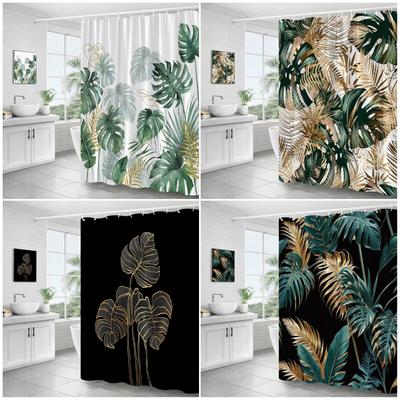 Тропические листья Шторы для душа Черные Золотые листья Зеленый лист Ботанический Джунгли Пальма Монстера Шторы для ванной Ткань для ванной Декор