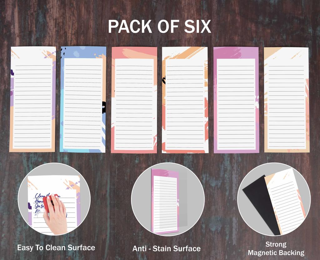 Inkdotpot Pack of 6 Funny Magnetic Dry Erase List For Fridge, Wipe Clean W NoStain, Quick Notes Shopping & Grocery List Whiteboard for Fridge