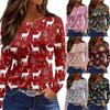 Women's Fashion Casual Slit Hem Round Neck Long Sleeve Loose Christmas Printed T-Shirt Ladies Top