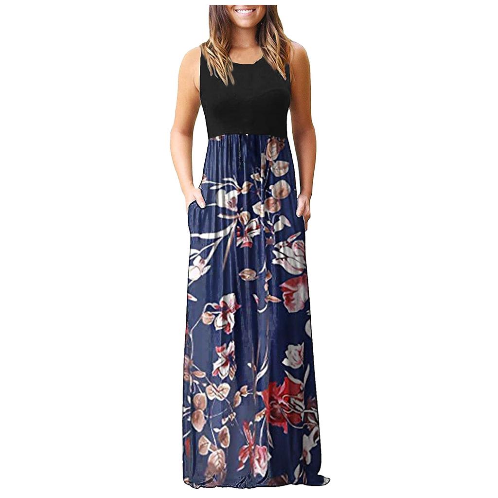 Women's Summer And Spring European And American Printing Pocket Drees