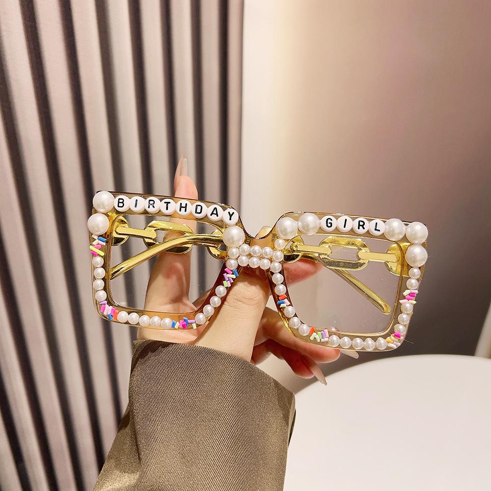 Люксовый Бренд Дизайнерские Квадратные Винтажные Большие Рамки Жемчужные Солнцезащитные Очки Женские День Рождения Девушка Панк Популярные Оверсайз Милые Розовые Солнечные Очки