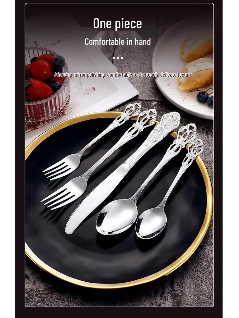 Набор столовых приборов Royal Court из 24 предметов из нержавеющей стали - Тисненые полые ножи для стейка, вилки и ложки