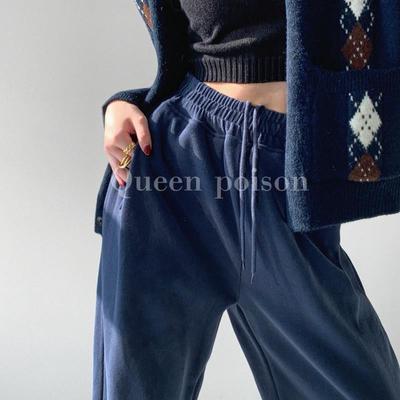 Европейские и американские ретро джоггеры с высокой талией на кулиске - Женские осенние свободные широкие спортивные штаны