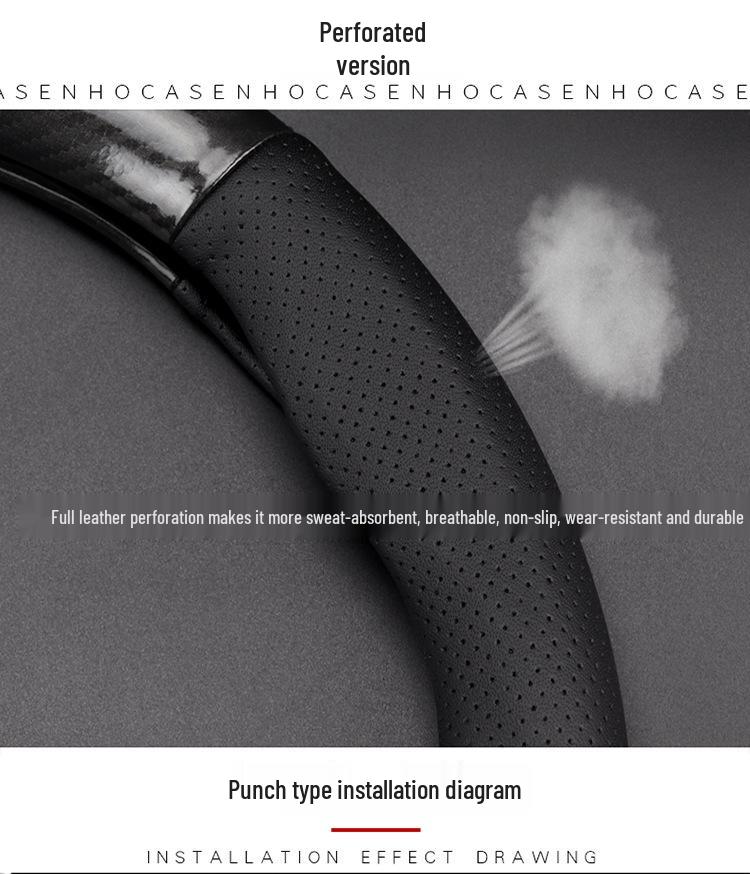 Borgward BX5/BX7 Genuine Leather & Carbon Fiber Steering Wheel Cover - Universal, Non-Slip, Sweat-Absorbent for All Seasons