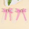 2 Pcs Adorable Checkered Flower Bow Hair Accessories for Girls - White Lace Bow Hair Clips with Long Tails,Ideal Gift for Girls