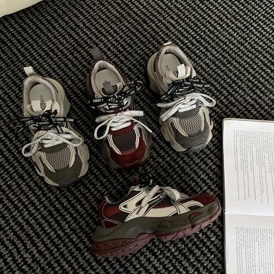 Женские кроссовки на двойных шнурках, новые, на толстой подошве, увеличивающие рост, ретро, универсальные, легкие, универсальные, повседневные, спортивные туфли