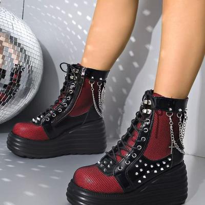 Мода 2025Новые Женские Ботильоны Ретро Готические Ботинки Высокое Качество Повседневные Кожаные Ботинки На Шнуровке Ботинки на Платформе для Женщин Панк Рыцарские Ботинки