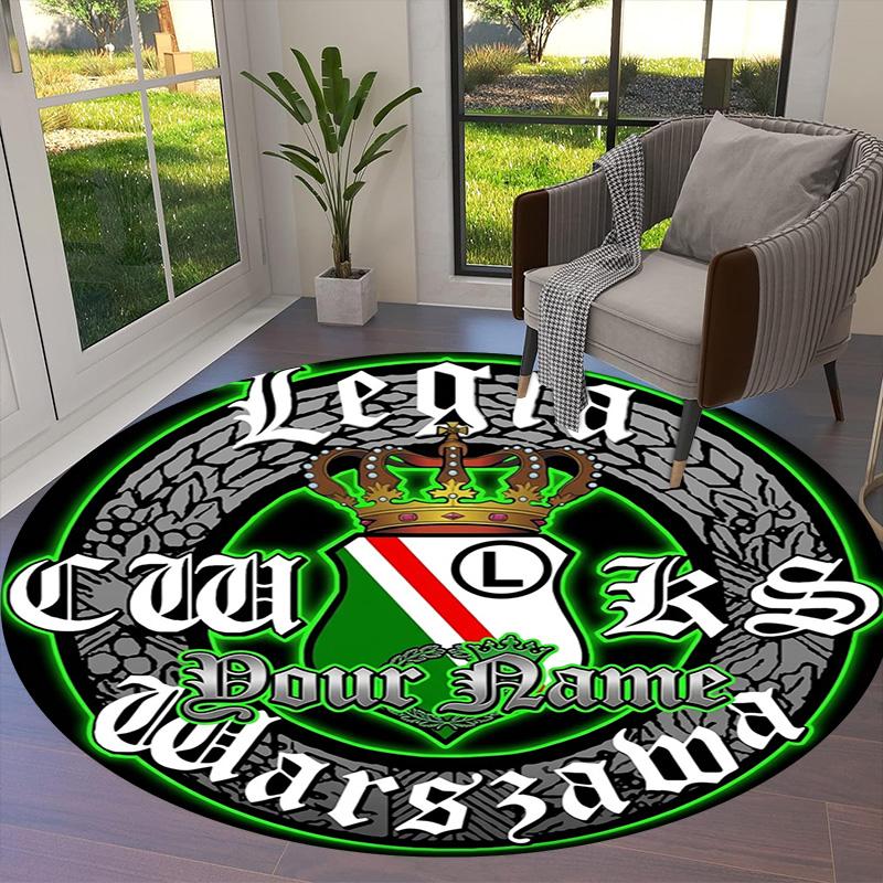 Crest Emblem Custom Name Round Area Rug Carpet Rug For Living Room Bedroom Sofa Playroom Decor Nonslip Floor Mat
