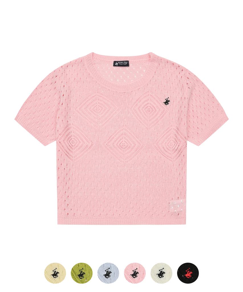 BHPOLOCLUB Women'S Scallop Pattern Round Short Sleeve Knit 4 Colors Tk103
