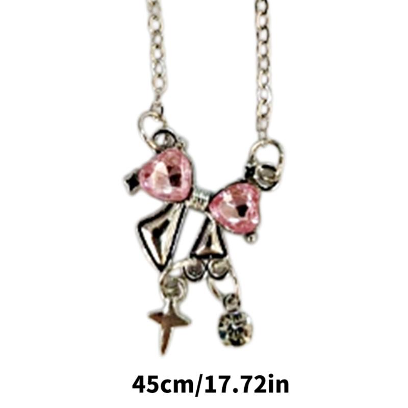 Elegant Pink Bowknot Necklace Women Fashion Jewelry Alloy Texture Elegant Women Necklace Suitable for Comfortable Wear
