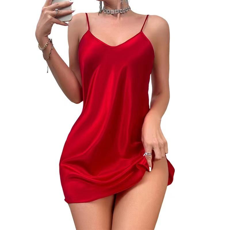 1 Piece of Elegant Women's Pajamas, Solid Color Sexy Silk Dress, Suitable for Home Use Suitable for All Seasons, Pure Lust Romantic Style Home Clothes