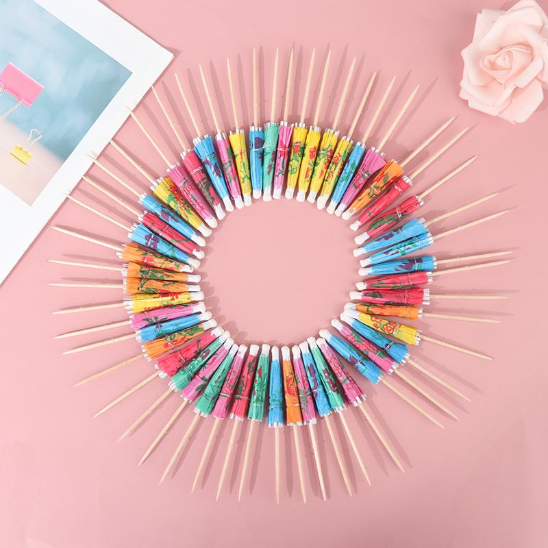 50PCS Cocktail Umbrella Sticks Decorative Toothpicks Cupcake Fruit Dessert Buffet Cocktail Parasols Drinks Picks Party Tableware