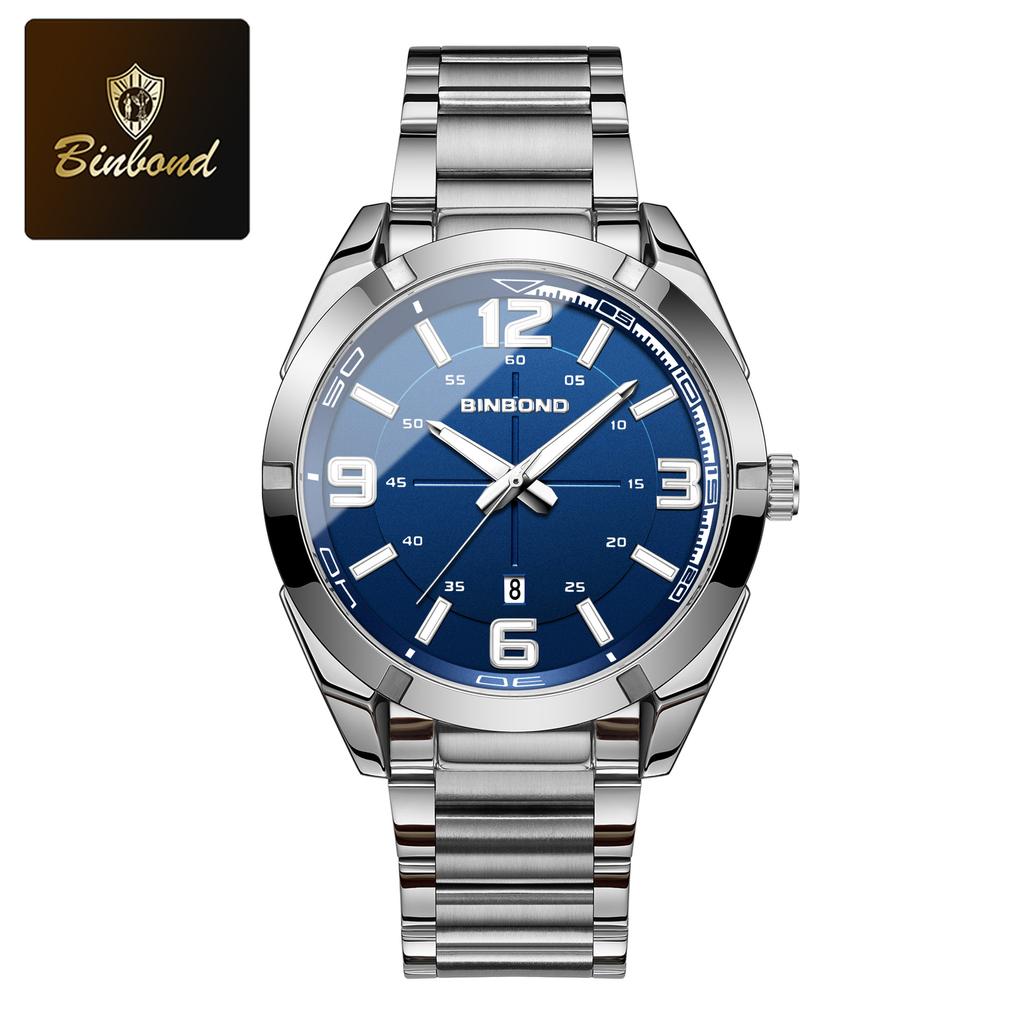 BINBOND Мужские часы Большие цифровые модные деловые водонепроницаемые календарные ночные светильники из нержавеющей стали кварцевые мужские часы мужской подарок