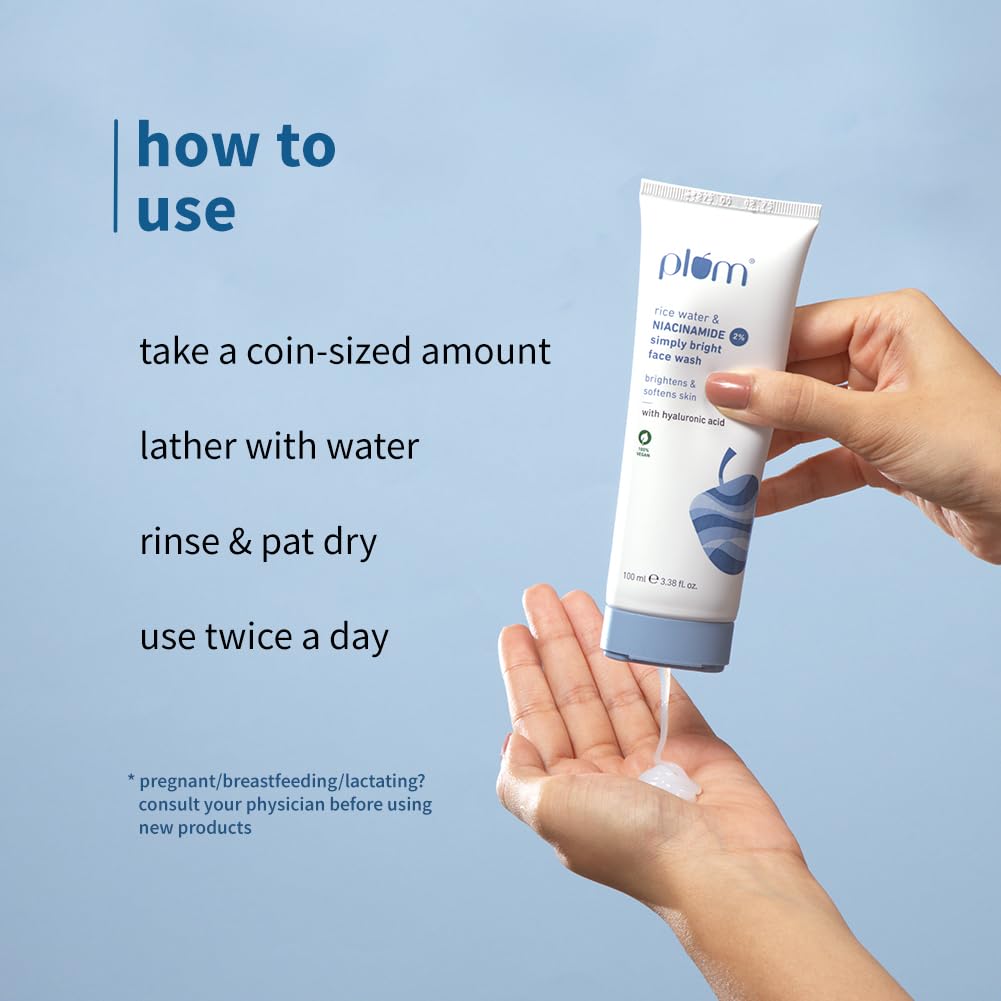 Plum Rice Water Niacinamide Face Wash Gentle Cleanser For Bright Even Soft Skin Daily Use 100 ml Vegan