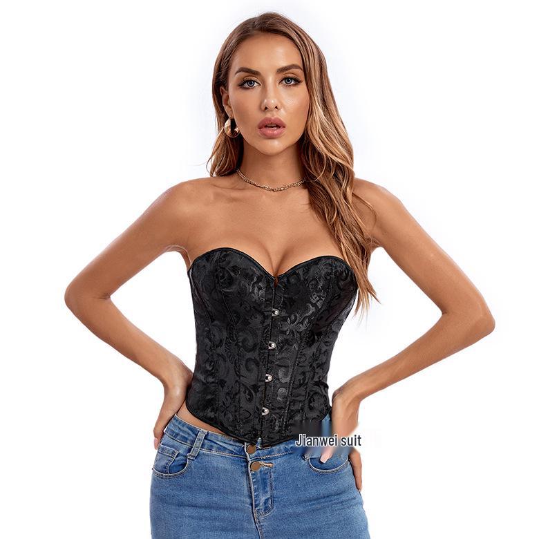 Винтажный корсетный кроп-топ «Рыбий скелет»: Кулиска, Утягивающая талия, Контроль живота, Без спины, Короткий боди-корсет с 4 крючками.