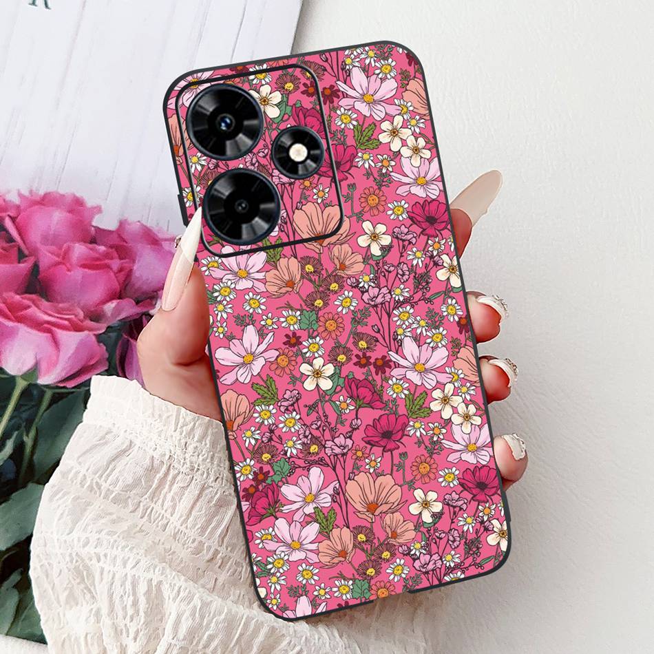 Для Infinix Hot 30 Play 30i Hot30 4G Элегантный Цветочный Кот Чехол для Телефона Для Infinix Hot 30 30Play Hot30i Черный Силиконовый Мягкий Чехол