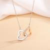 Heart To Heart Double Ring Simple Micro Inlaid Love Pendant Necklace Women's Light Luxury Collar Chain