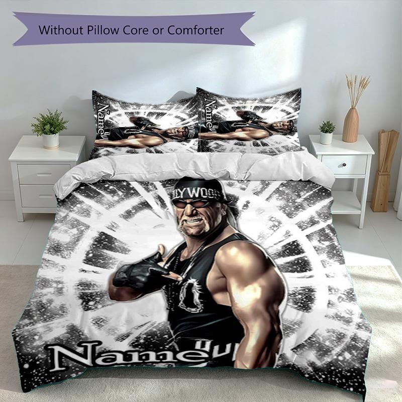 3pcs Custom Name Hulk Hogan Set,Includes 1 Duvet Cover and 2 Pillowcases,All-season Bedroom Decor
