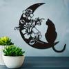 Cat and Moon Metal Wall Pediments – Black Cat and Moon Decor, Moon Flower Wall Art, and Moon Phase Wall Decoration