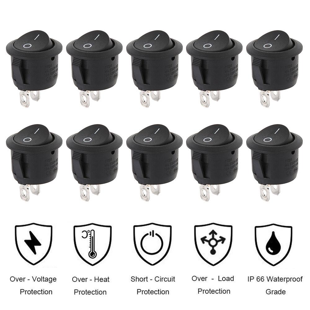 10/20Pcs ON/OFF Round Rocker Dot Switch Black Illuminated Car Dashboard Dash Boat Rocker 2Pin Toggle Switches Car Accessories