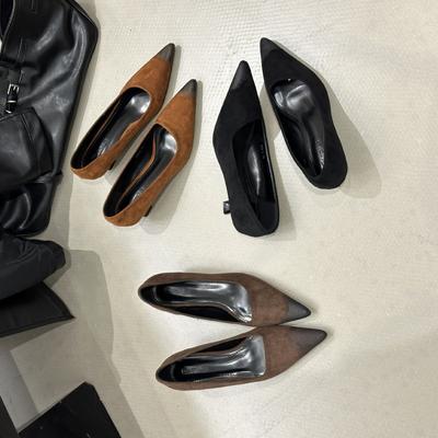 2025 осень новые замшевые туфли на высоком каблуке женские туфли для работы заостренный полированный старый легкий вырез шпилька одинарные туфли