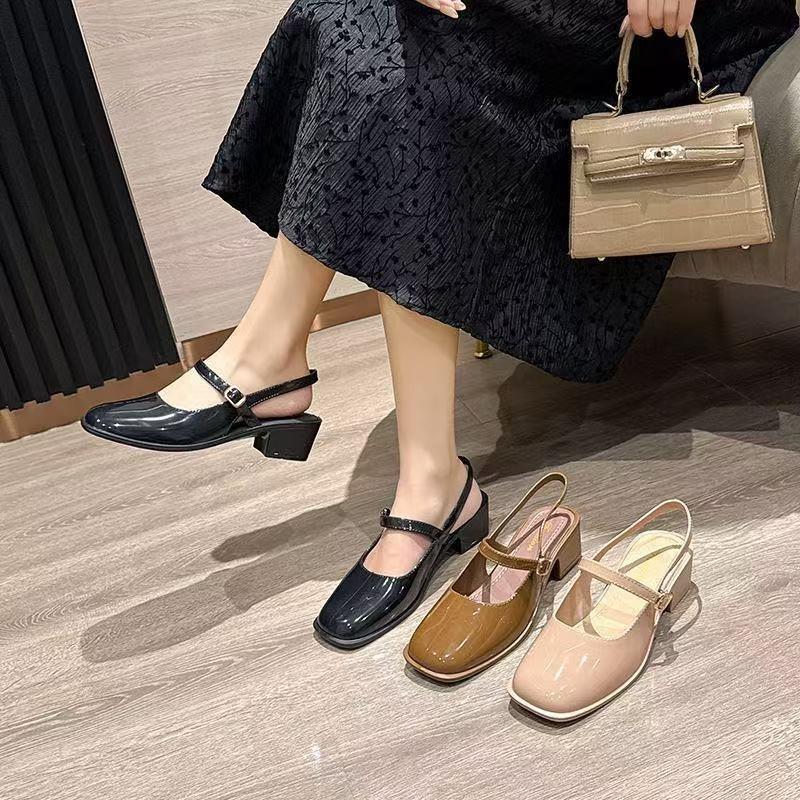 Versatile Mary Jane Sandals Women's New Single Shoes High Heels Shallow Mouth Spring and Summer Bag Head Retro Women's Sandals