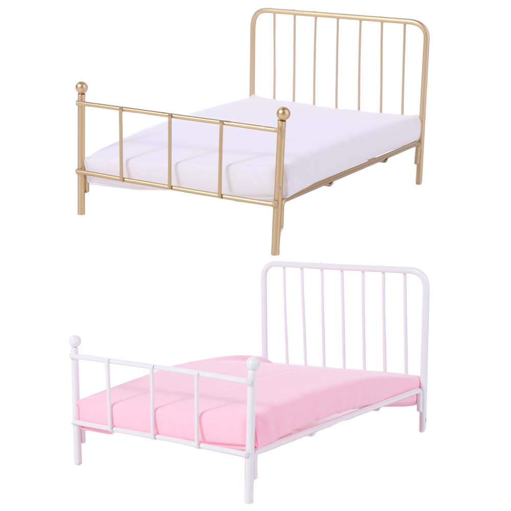 Iron Frame Dollhouse Bed Bedroom Scene Mini Bed Model Creative Doll Bed Furniture  DIY Toy